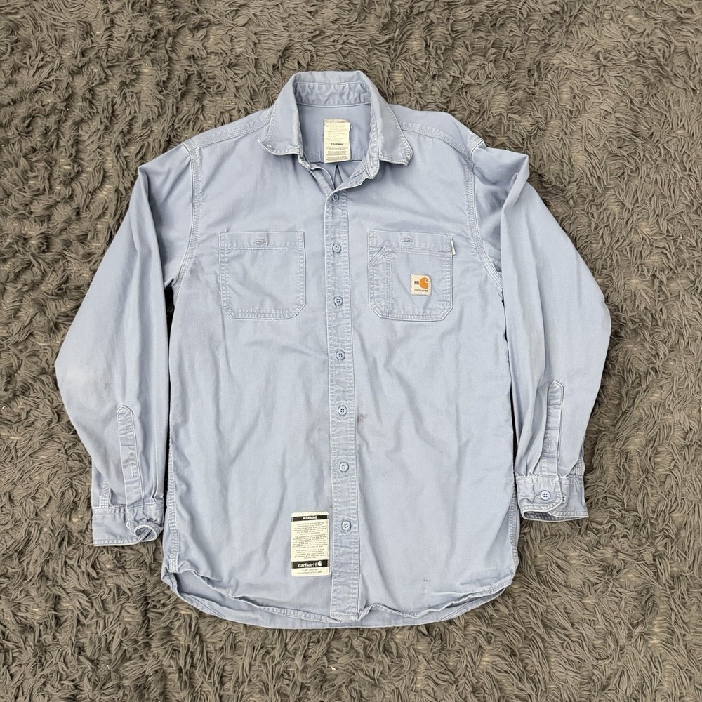 Carhartt FRS160 MBL Blue Button Up Fire Resistant Shirt Men's Size Medium